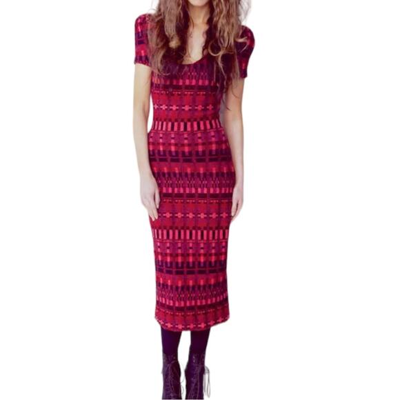 Korovilas anthropologe womens large isabell dress burgundy picasso print red woo - Picture 2 of 16